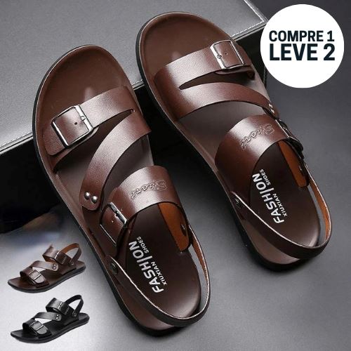 Sandália Masculina de Couro Legítimo - Leather TOP