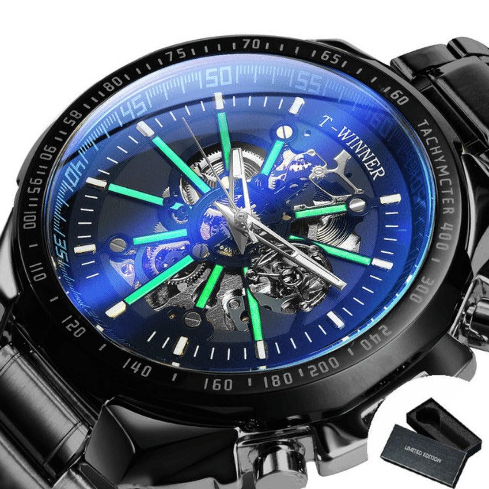 Relógio Automático Luxury T-WINNER - Aço Inoxidável, Ponteiros Luminosos, Vidro de Cristal - Lojas Promorin