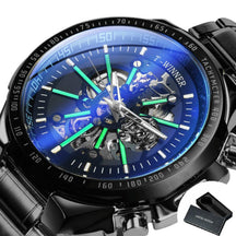 Relógio Automático Luxury T-WINNER - Aço Inoxidável, Ponteiros Luminosos, Vidro de Cristal - Lojas Promorin