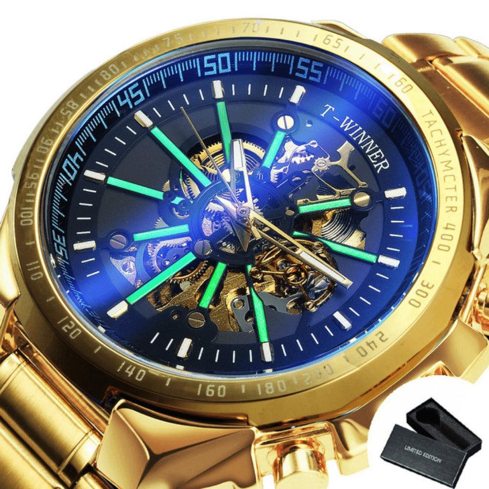 Relógio Automático Luxury T-WINNER - Aço Inoxidável, Ponteiros Luminosos, Vidro de Cristal - Lojas Promorin