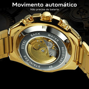 Relógio Automático Luxury T-WINNER - Aço Inoxidável, Ponteiros Luminosos, Vidro de Cristal - Lojas Promorin