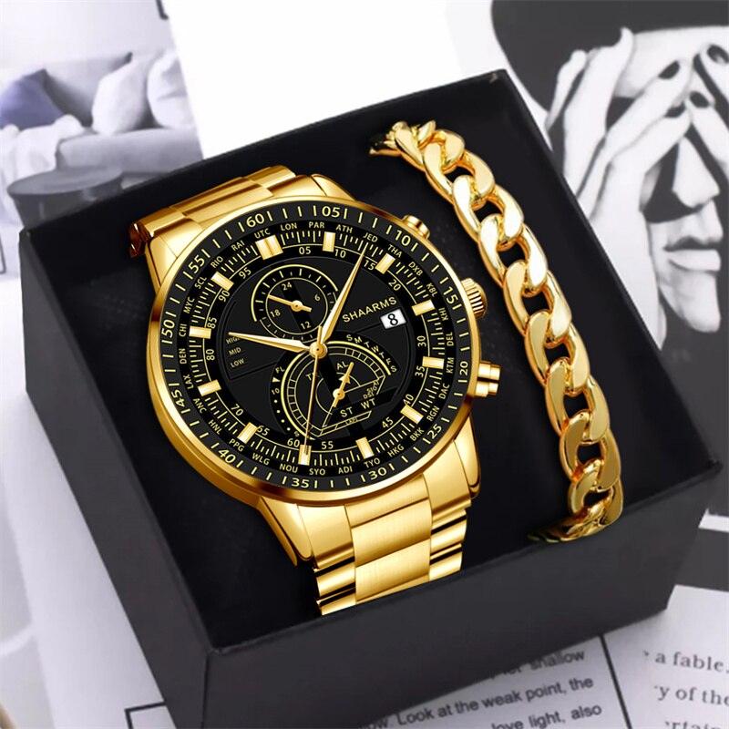 Relógio Masculino Gold Luxo com Pulseira de BRINDE! - Lojas Promorin