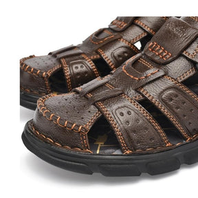 Sandália de Couro Masculina Anti Stress com Velcro - Lojas Promorin