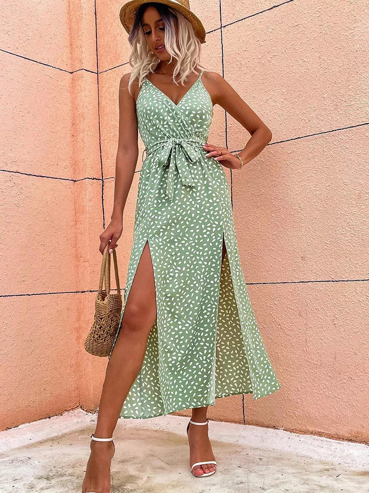 Vestido Mila Longo de Fenda Poá - Moda Verão